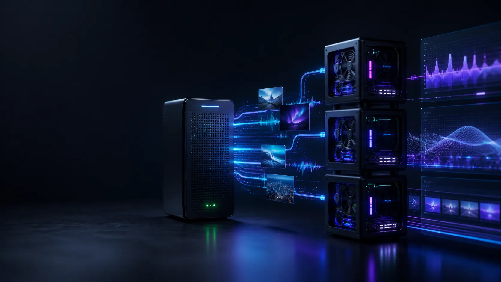 Workstation with several connected artificial intelligence nodes